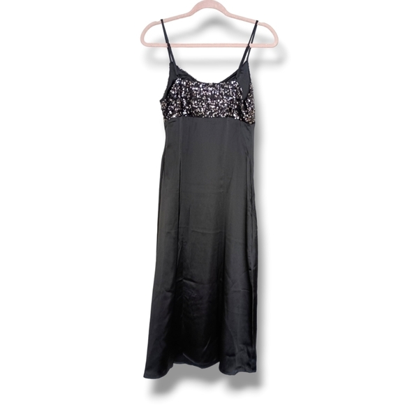 NWT House of Harlow 1960 Sequined Black Satin Slip Dress - Picture 4 of 8